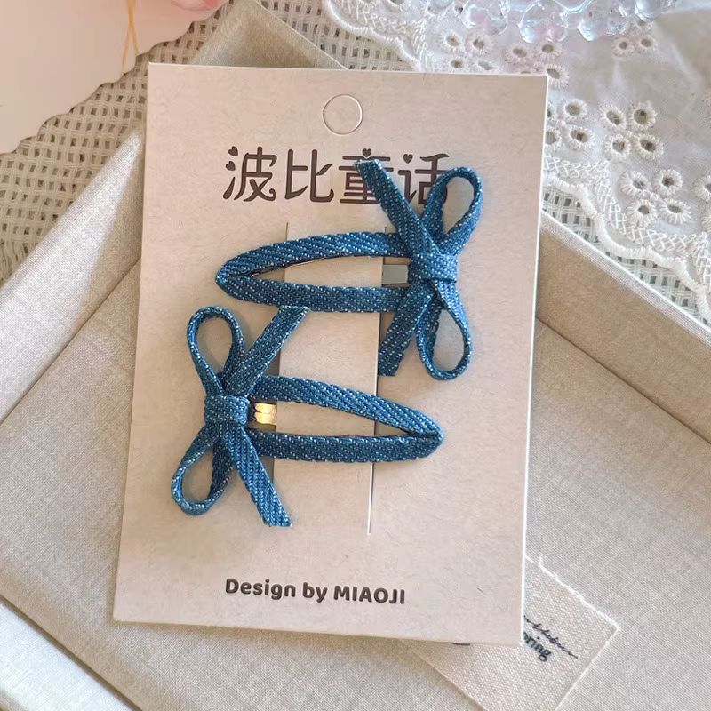 Barrettes pour adolescents, 4 pièces, Clips à nœud en tissu pour jeans, Clips à pression antidérapan