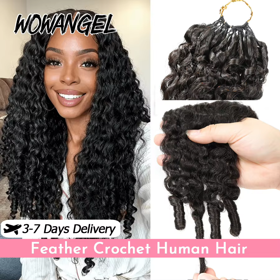 WOWANGEL Extensions de cheveux humains bouclés birmanes en crochet, nœuds ultra-fins, légers, mélang
