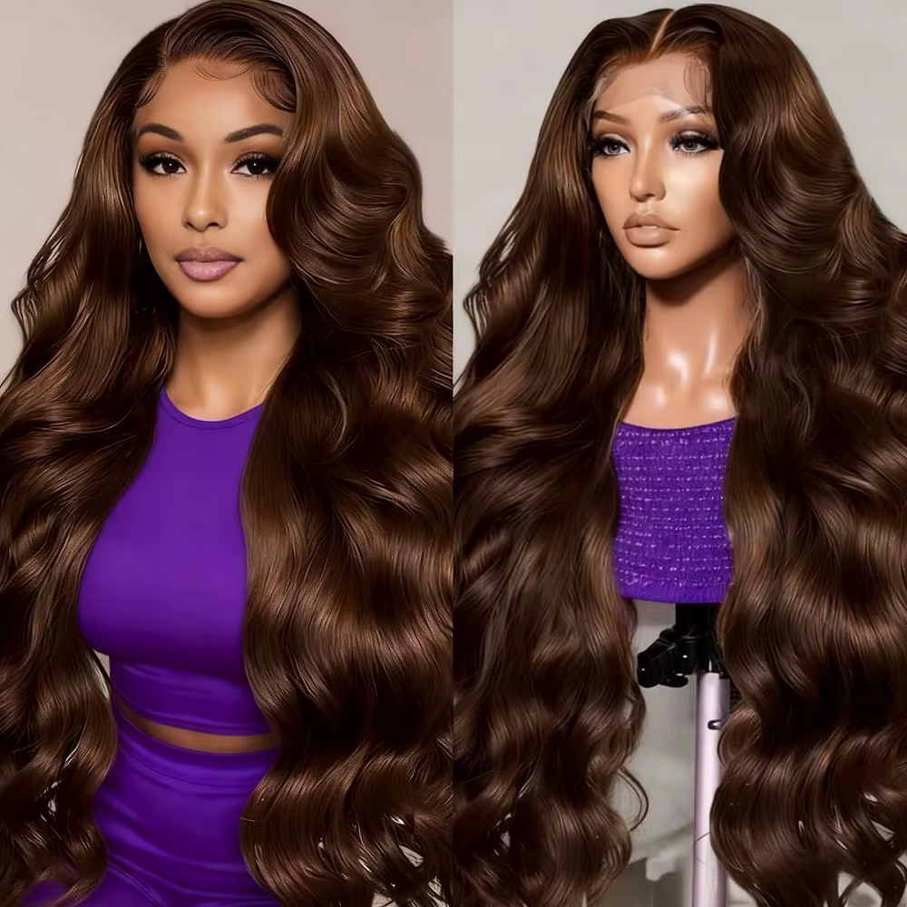 Perruques en cheveux humains ondulés chocolat, densité 200, pour femmes noires # 4 Perruques frontal