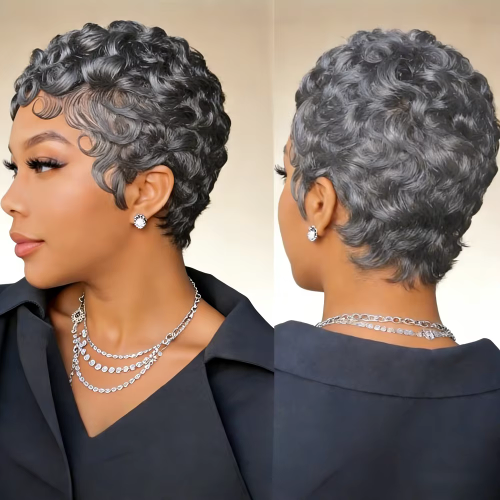 Perruque ondulée courte en cheveux humains Remy de 6 pouces avec frange | Perruque 150 % de densit
