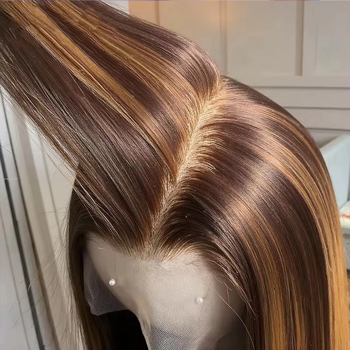 180% P4/27 Ombre brun mettre en évidence droite perruque de cheveux humains 100% cheveux humains 13x