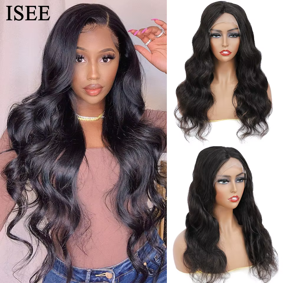 ISEE HAIR brésilien vague de corps 4x4 dentelle fermeture perruques pour les femmes 13x4 dentelle fr