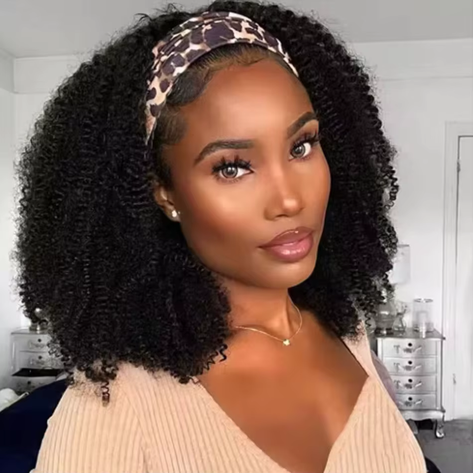 Bandeau perruque cheveux humains crépus bouclés sans colle pleine Machine faite Isee cheveux brésili