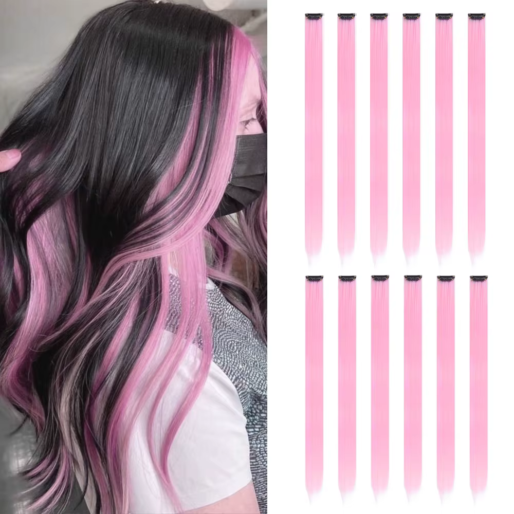22 pouces 12 pièces/paquet couleur fête synthétique pince dans les Extensions de cheveux pour les fi