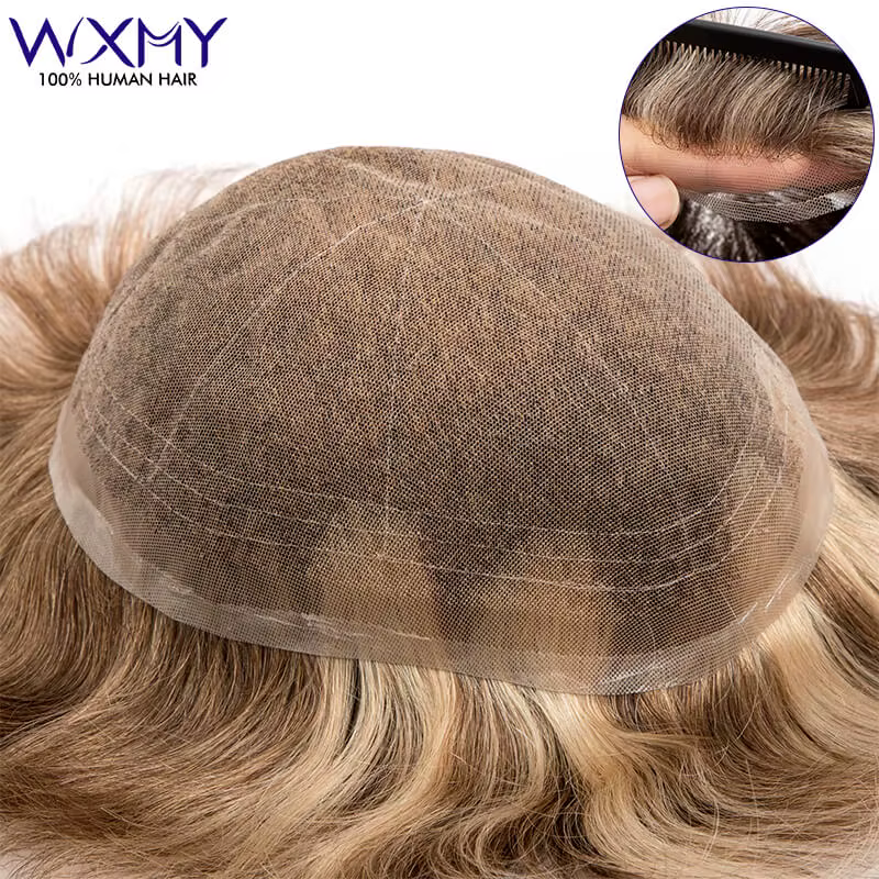 Base de dentelle française complète prothèse de cheveux masculins toupet respirant pour hommes perru