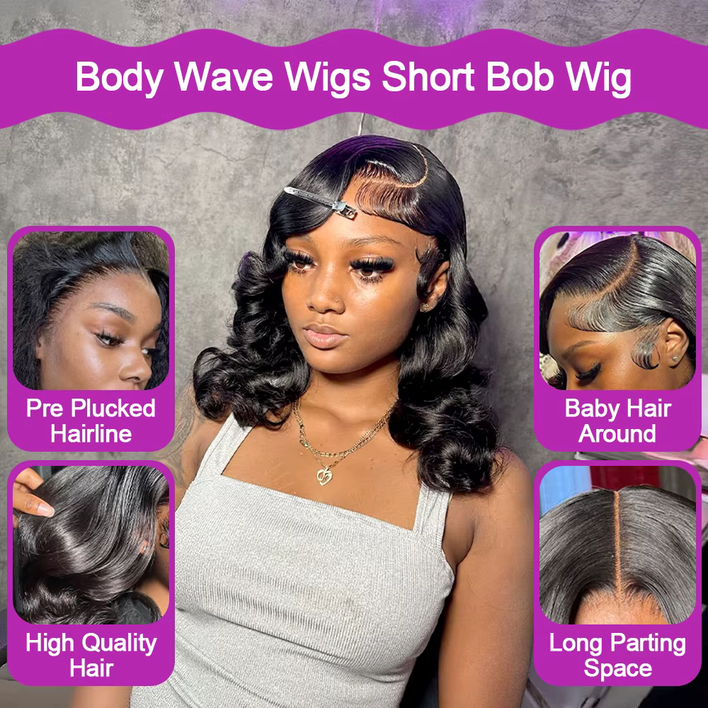250% vague de corps 13x6 HD dentelle frontale perruque courte Bob perruques sans colle cheveux humai