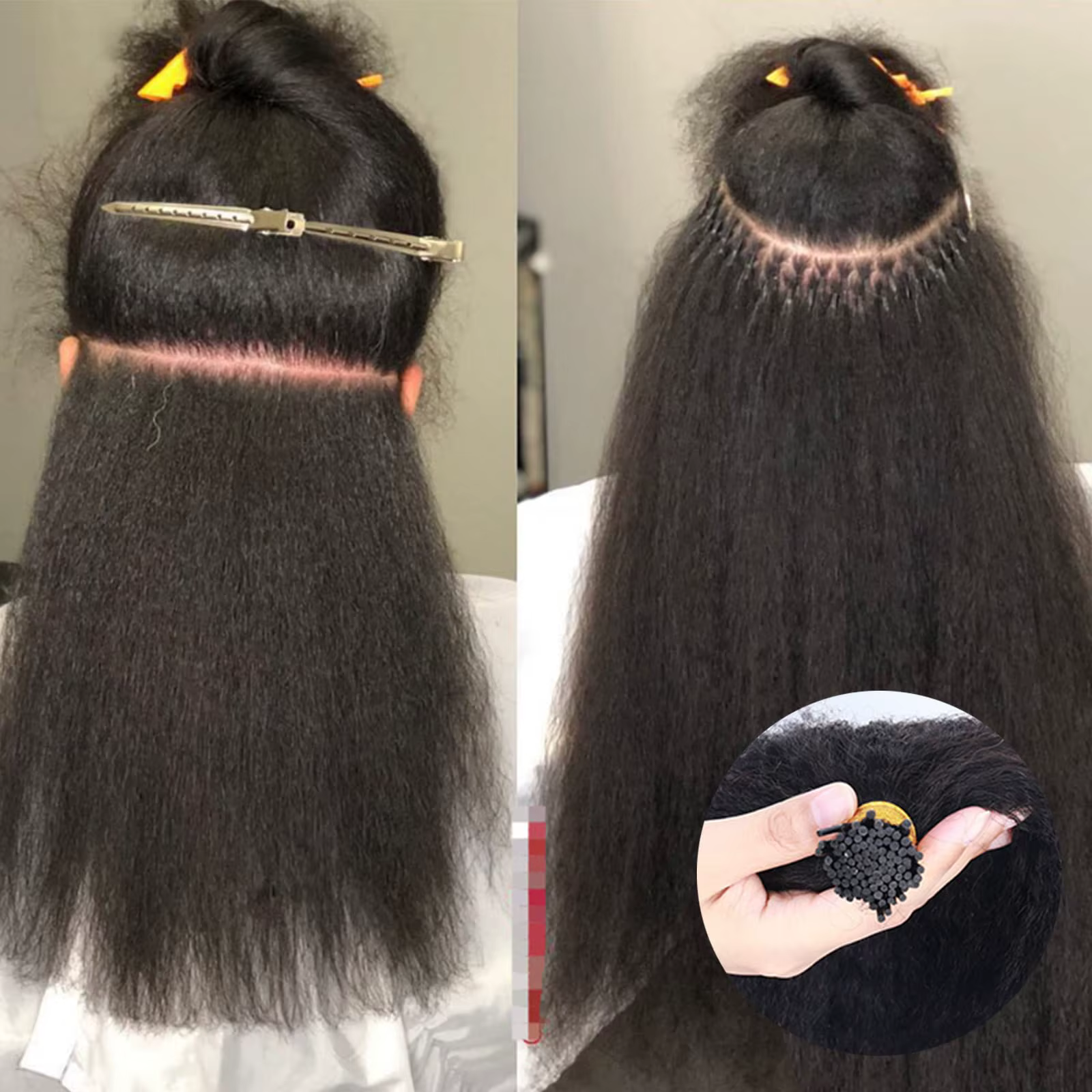 Extensions de cheveux I-Tip, cheveux humains lisses et crépus # Extensions de cheveux humains Remy p