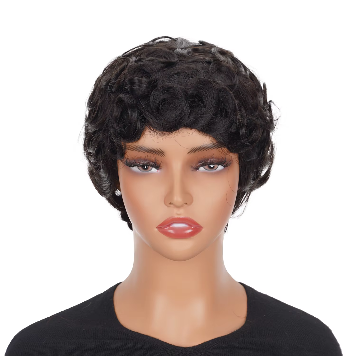 Perruques courtes coupe lutin pour femmes cheveux humains perruques brésiliennes bouclées lâches ple