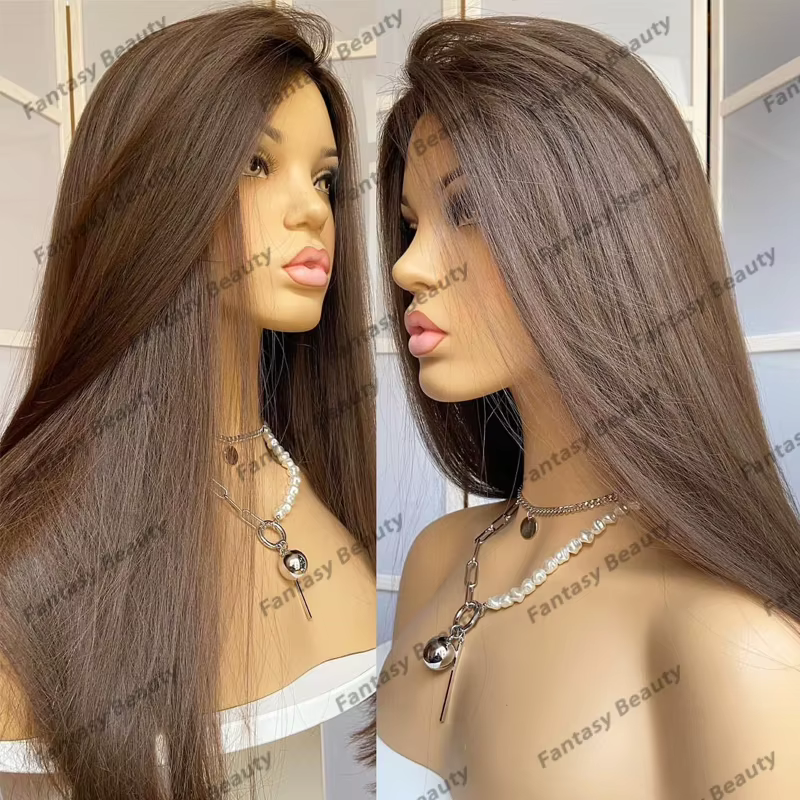 Perruques Lace Front Synthétiques Douces et Soyeuses, Cheveux Lisses, Brun Miel localité, Ligne de C