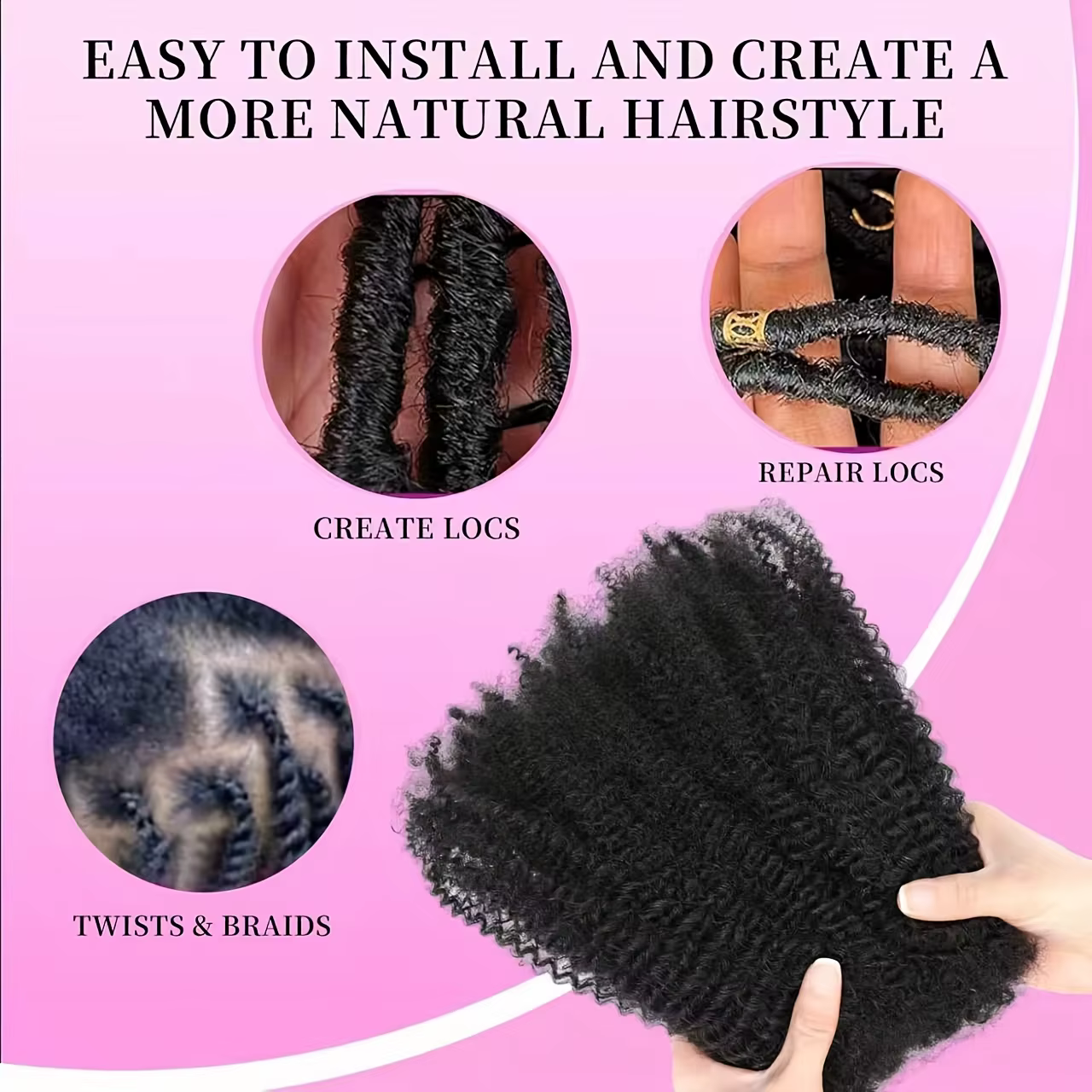 Afro Kinkys cheveux synthétiques en vrac pour Extensions de Dreadlock Loc réparation tressage torsio