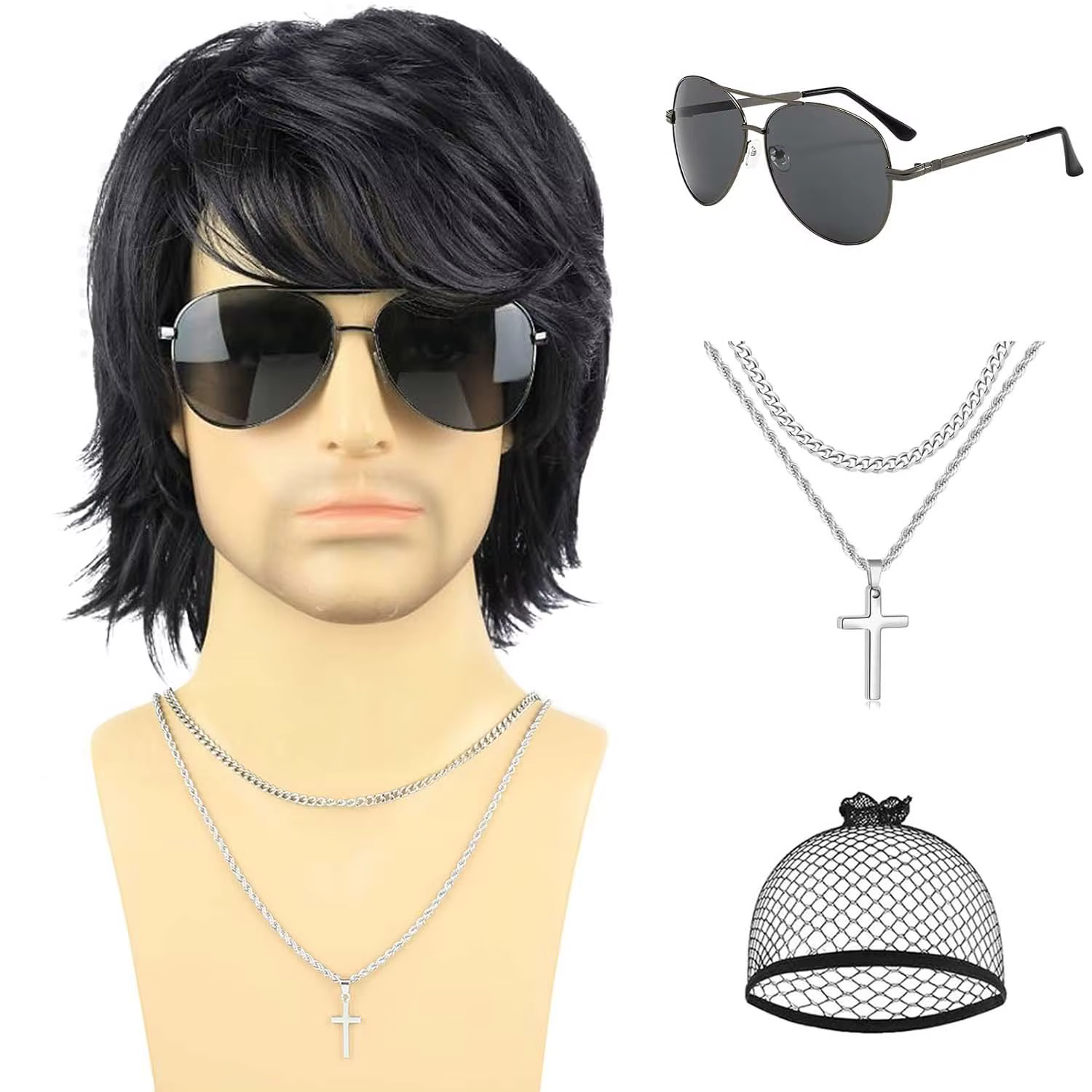 Perruques synthétiques noires courtes pour hommes des années 70 et 80, perruque naturelle moelleuse 