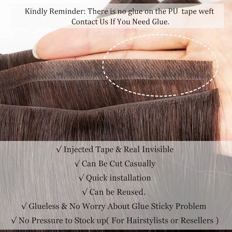 Bande injectée dans les Extensions de cheveux Invisible longue bande PU trame paquets de cheveux hum