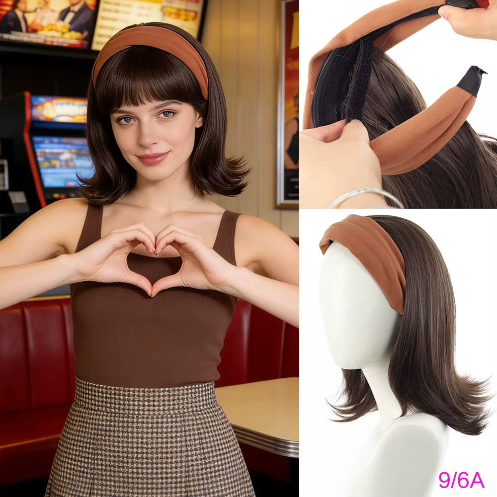 Perruque synthétique à bandeau pour femme, couvre-chef une pièce, patch capillaire naturel pour chev