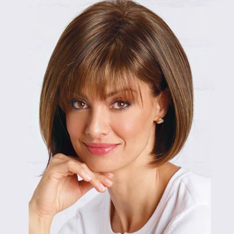 Extensions de cheveux synthétiques élégantes à usage quotidien pour femmes, perruques Bobo marron cl