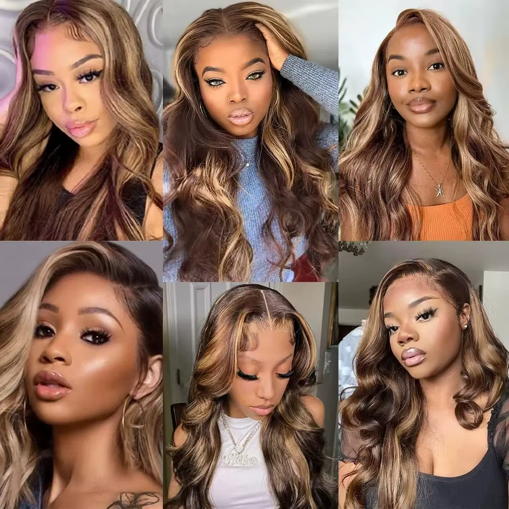30 pouces couleur mettre en évidence perruques de cheveux humains brésilien vague de corps avant de 