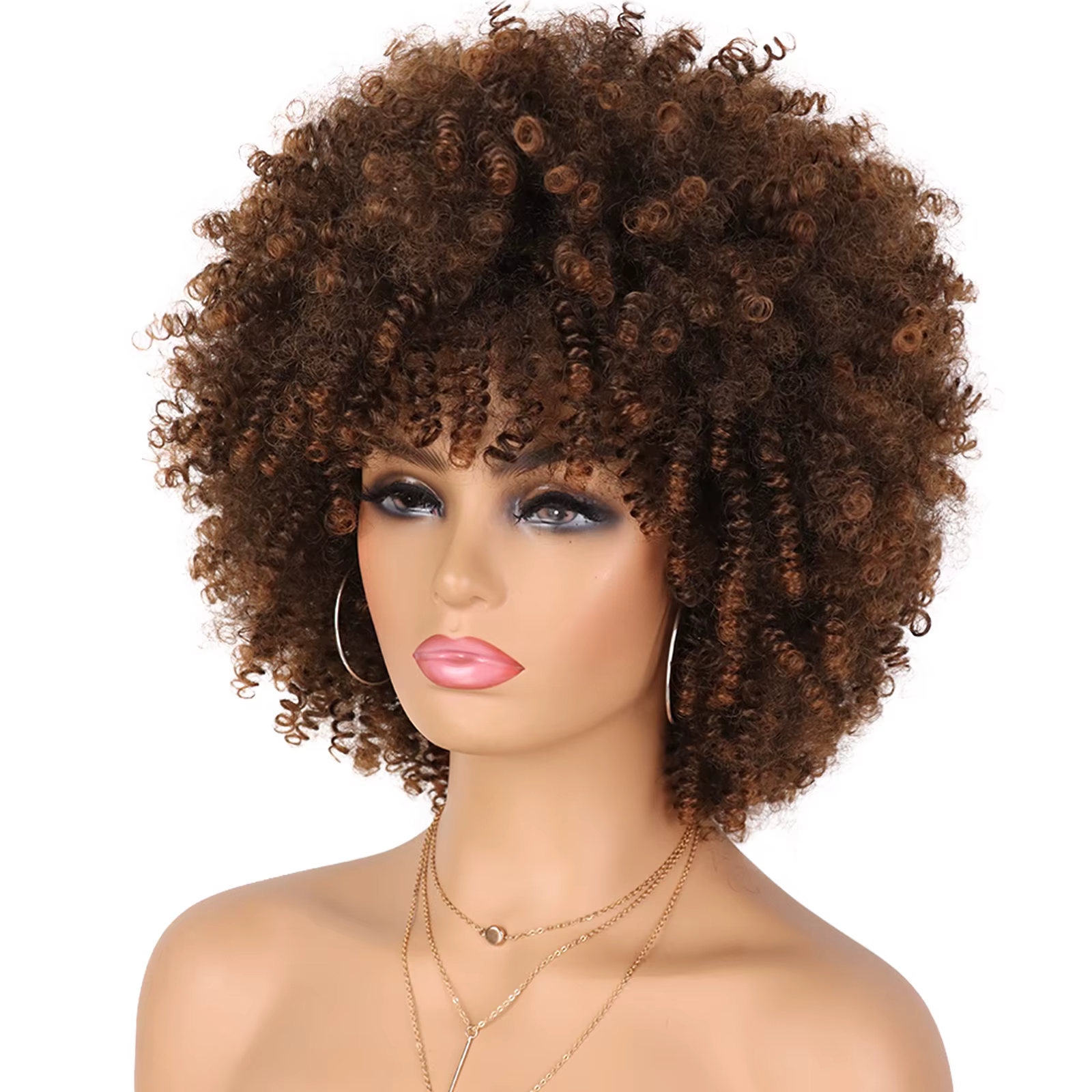 Tereshar synthétique courte bouclée avec frange pour les femmes noires 8 pouces Afro crépus bouclés 