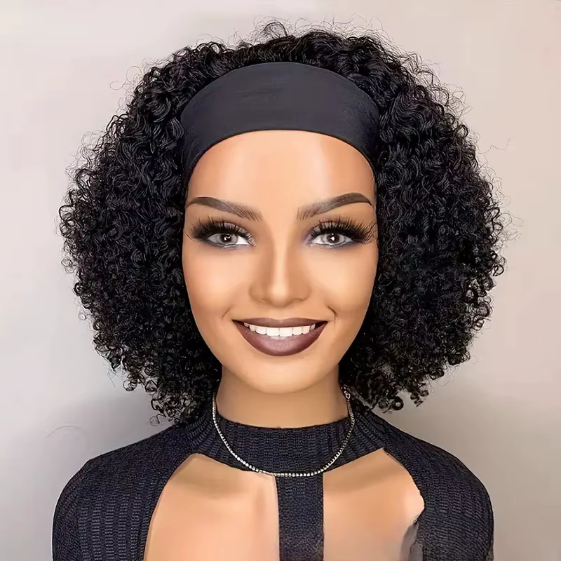 Perruque Brésilienne Naturelle Remy Crépue Bouclée, Cheveux Courts, Faite à la Machine, pour Femme N