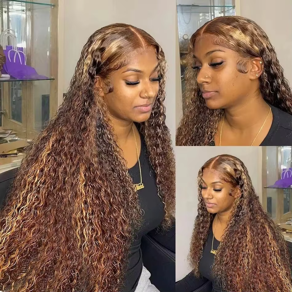 Perruque Lace Frontal Wig brésilienne bouclée, cheveux naturels, Deep Wave, 13x4, 13x6, Hd, à reflet