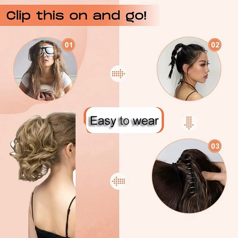 Queue de cheval bouclée courte ondulée synthétique pour femme, extension de cheveux, pince à griffe,
