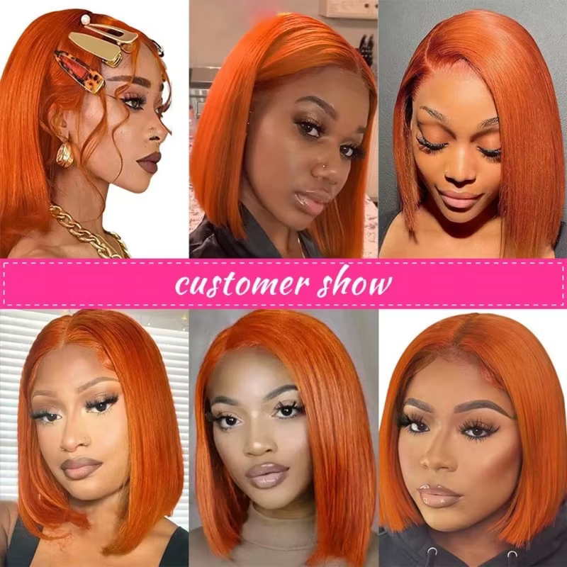 13x4 dentelle avant courte Bob perruque 350 gingembre Orange couleur droite transparente dentelle fr