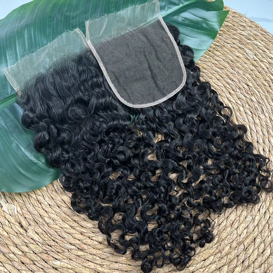 Fermeture de dentelle bouclée birmane 5x5 HD 100% cheveux humains pré-épilés noeuds blanchis dentell