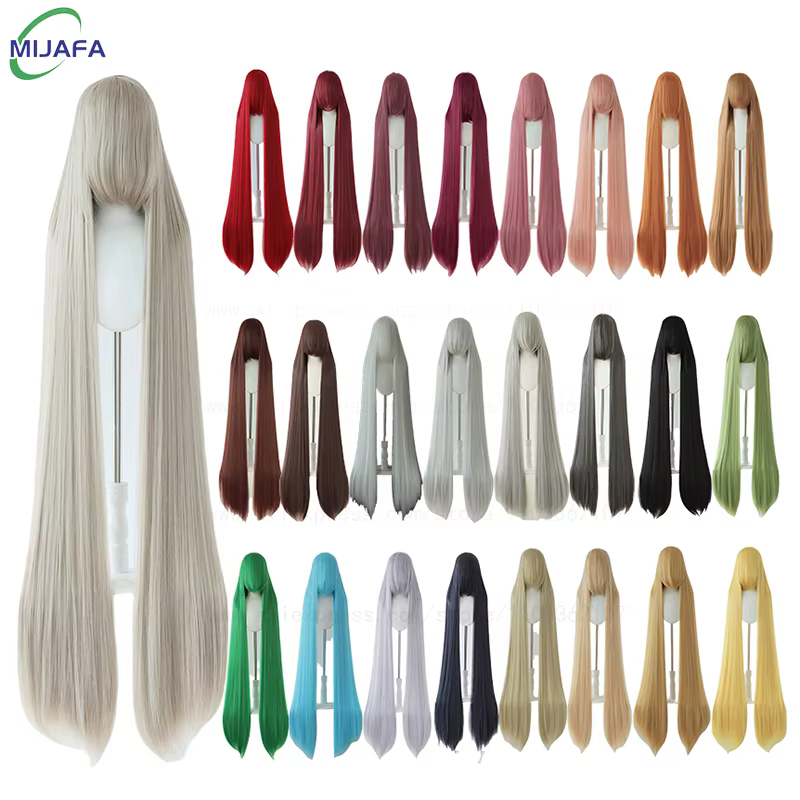 700g haute qualité 59 "150 cm longue perruque de Cosplay droite avec Bang blond brun rouge vert bleu