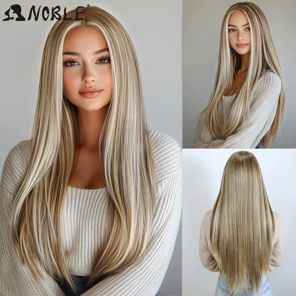 Perruque Lace Front Wig synthétique ombrée blonde-Noble, perruque Lace Front Wig, cheveux de bébé li