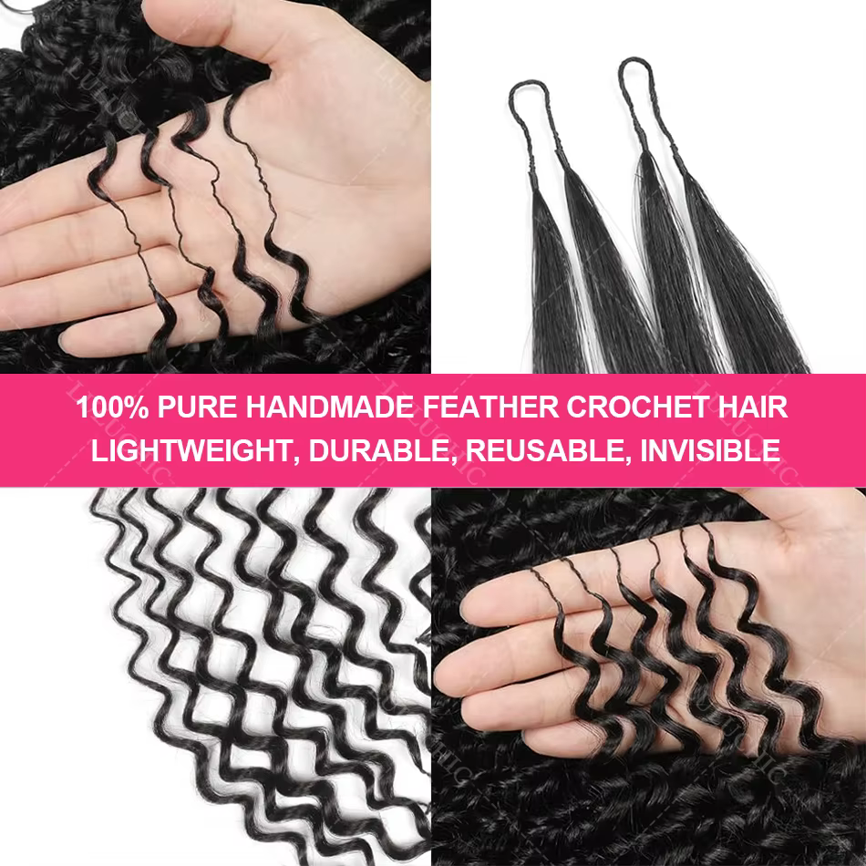 Extension de cheveux 100% naturels bouclés profonds, plumes au Crochet, pré-séparées, sans nœuds, po