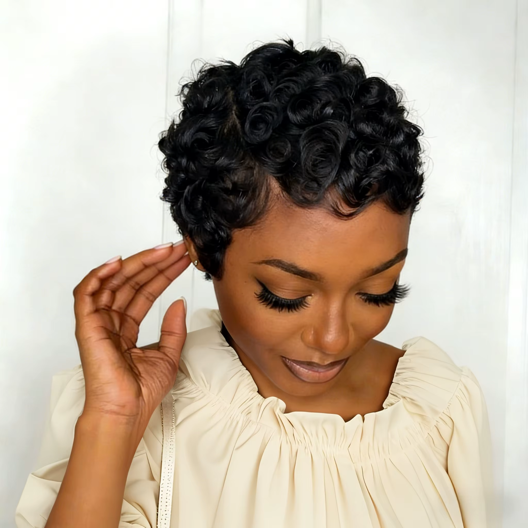 Perruque courte brésilienne en cheveux humains, coupe pixie, entièrement fabriquée à la machine, ave