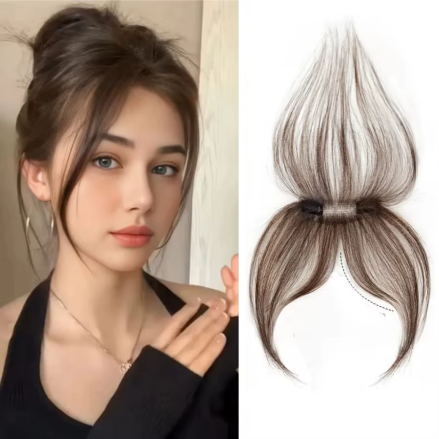 Frange à clipser en cheveux humains 3D avec favoris pour un usage quotidien - Extensions de cheveux