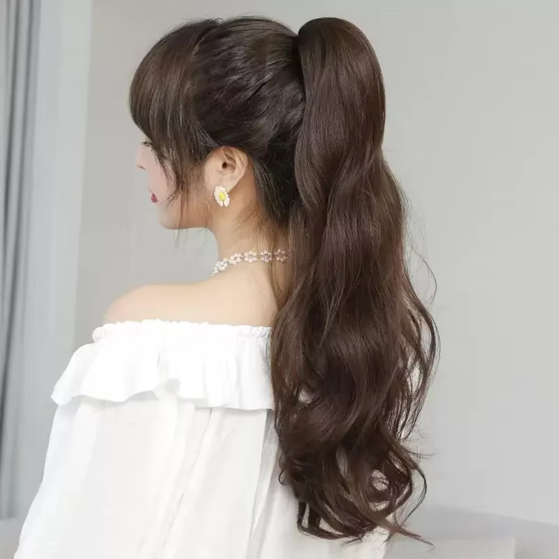 Extensions capillaires synthétiques longues et lisses à Clip pour queue de cheval, 50cm, résistantes