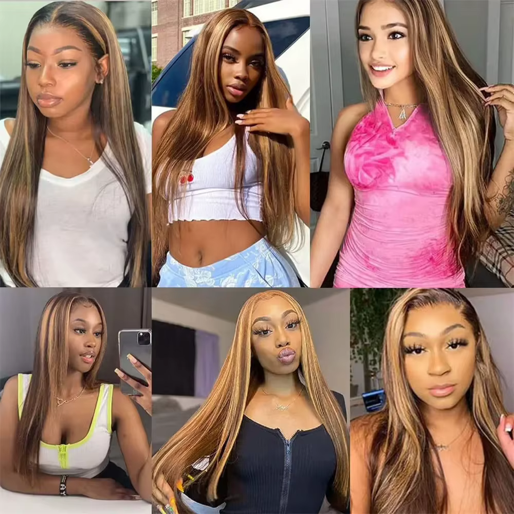 # 4/27 Lots de mèches colorées avec closure, mèches de cheveux humains brésiliens lisses comme des b