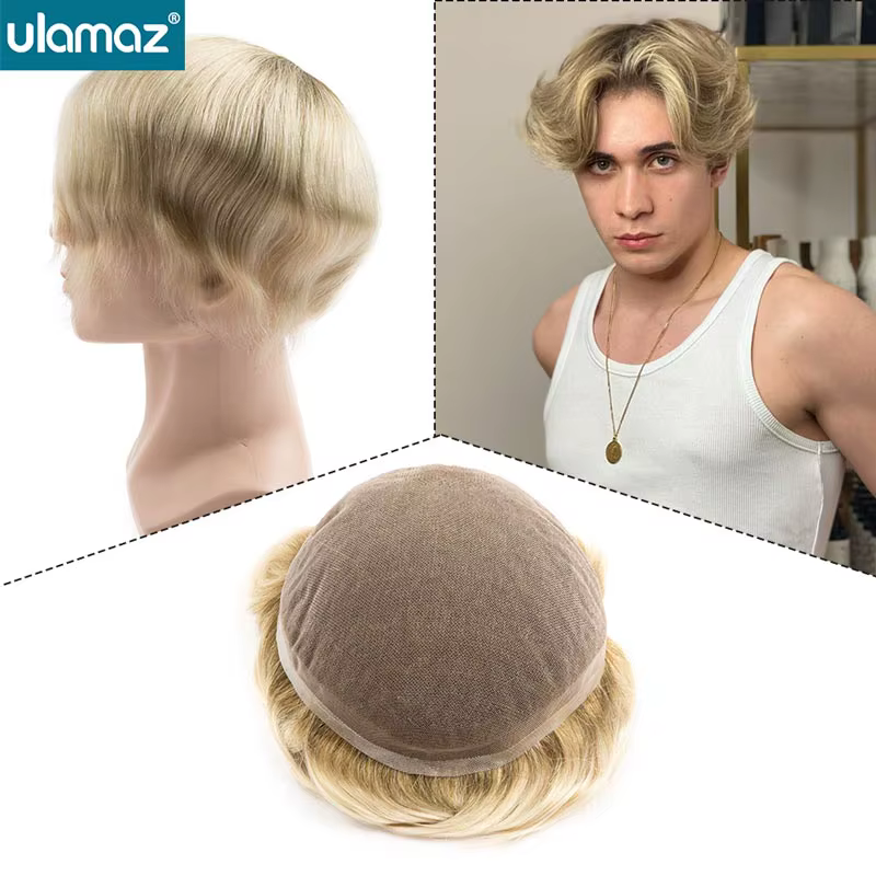 Homme perruque cheveux humains pleine dentelle perruques français dentelle système de cheveux pour h