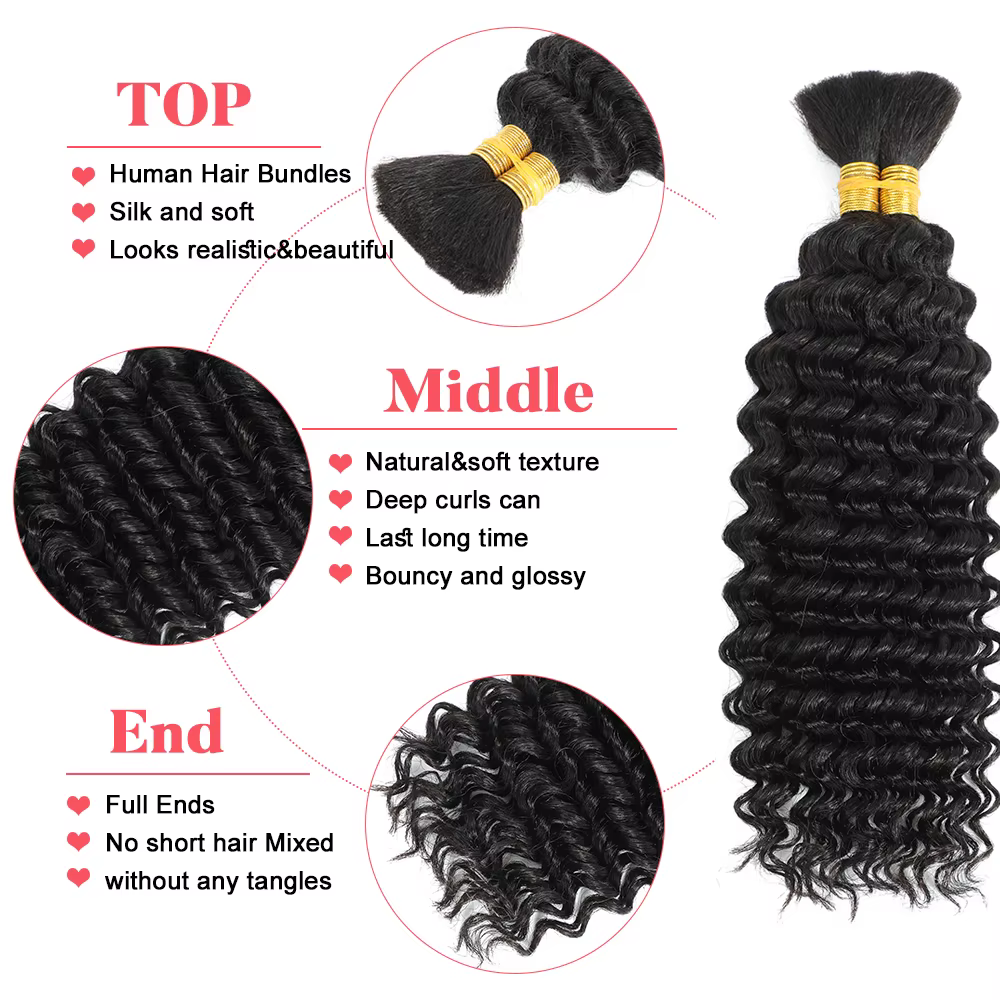 Tressage humain cheveux vague profonde en vrac cheveux humains 100g sans trame cheveux humains paque