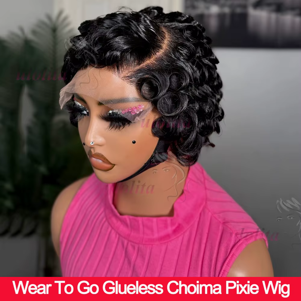 Perruque courte bouclée Chioma, coupe pixie, 13x4 HD, perruque frontale complète, cheveux humains, p
