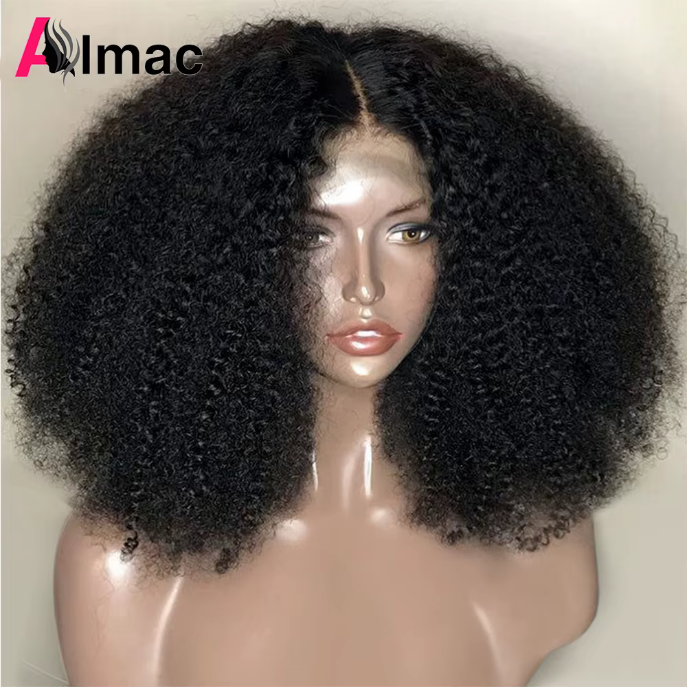 Perruques 100% Cheveux Humains Afro Kinky Bouclés Densité 250% Pour Femmes, Perruque Frontale en Den
