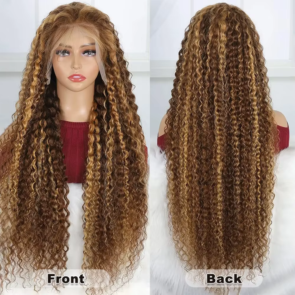 Perruque Full Lace Wig sans colle naturelle Remy, cheveux bouclés, balayage piano ombré, 13x6 HD, 13