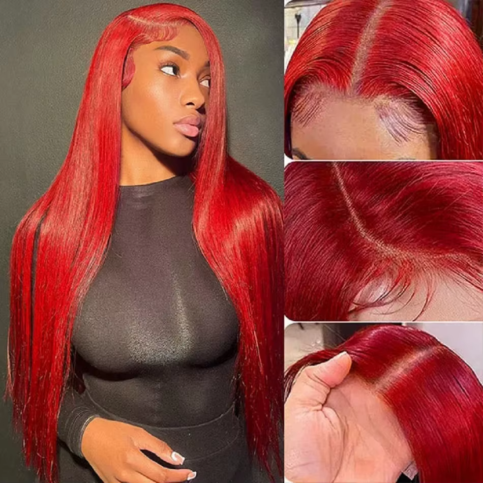 30 40 pouces brésilien rouge chaud 13x6 HD dentelle avant perruques perruque de cheveux humains 200%