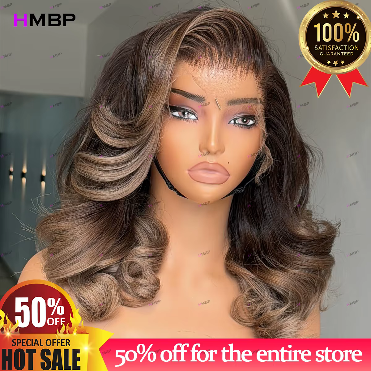 Perruque Lace Frontale Sans Colle en Cheveux Humains, Prête à Porter, Bouclée et Volumineuse avec Mè