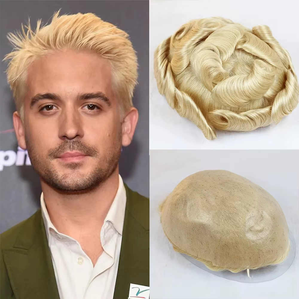 Prothèse de cheveux humains en silicone transparent pour hommes, peau ultra-mince, délié naturel, to