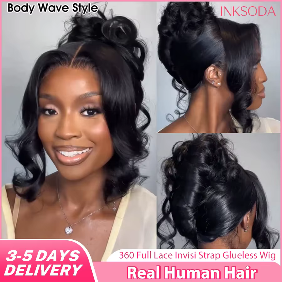 Invisi-strap 360 dentelle frontale vague de corps cheveux humains sans colle perruques avec cordon d