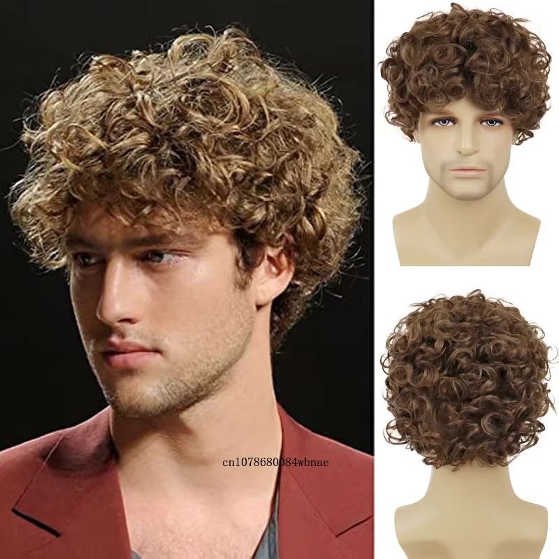 Perruque synthétique Afro bouclée courte rouge avec frange pour hommes, perruques de remplacement de