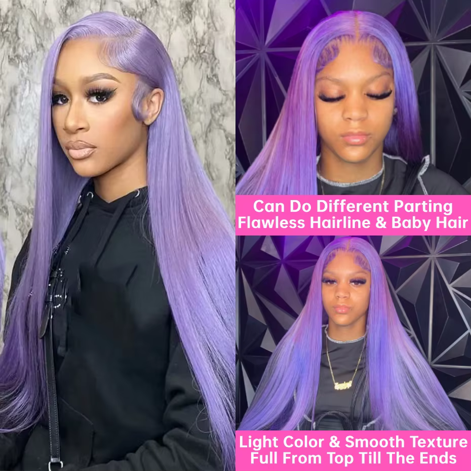 Perruque en cheveux humains vietnamiens violets, Lace Front HD transparente 13x6, pré-épilée, densit