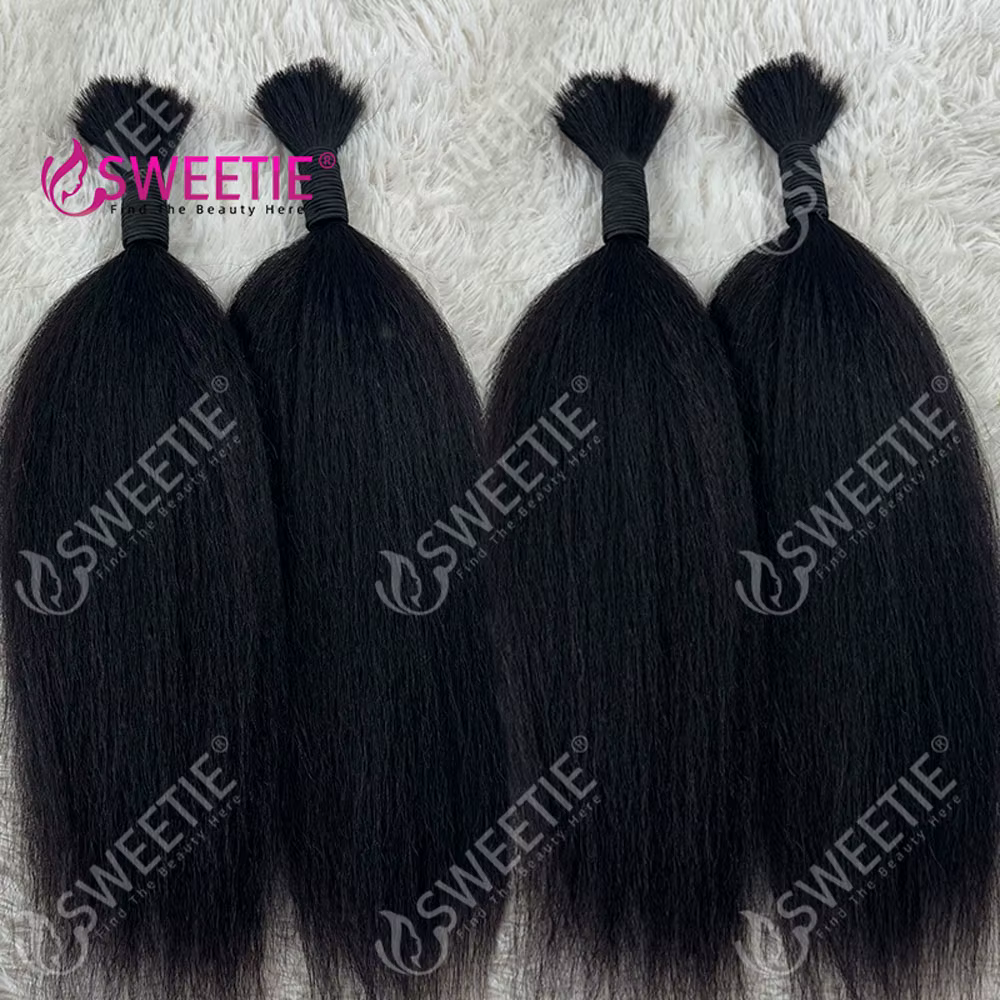 Extensions de cheveux humains en vrac Yaki lisse et Kinky Straight, sans trame, pour tressage et tre