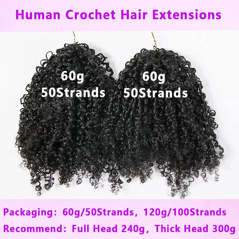 Extensions de cheveux humains bouclés au crochet, pré-séparées, sans nœuds, ondulations profondes, p