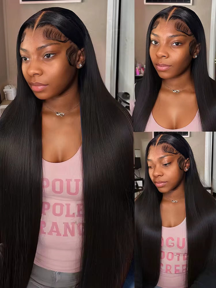 200 densité 40 42 pouces os droit 13x6 HD dentelle frontale perruques de cheveux humains brésilien T
