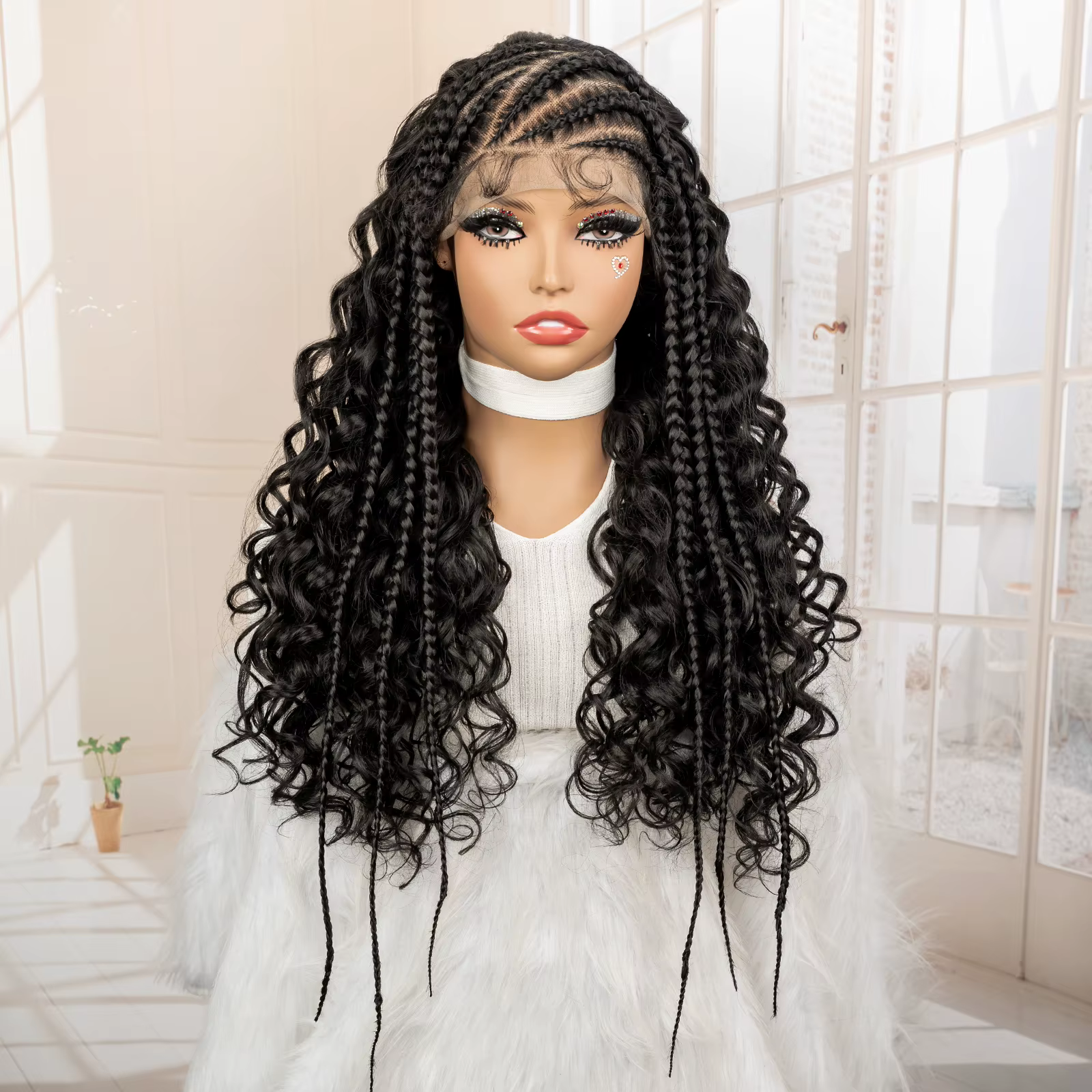26 pouces synthétique Cornrow tressé perruque 13x6 dentelle frontale bouclés tressage perruque tress
