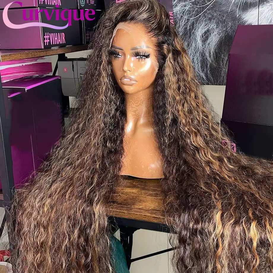 Perruque Lace Frontal Wig naturelle bouclée ombrée à reflets blonds, perruque transparente Hd ondulé