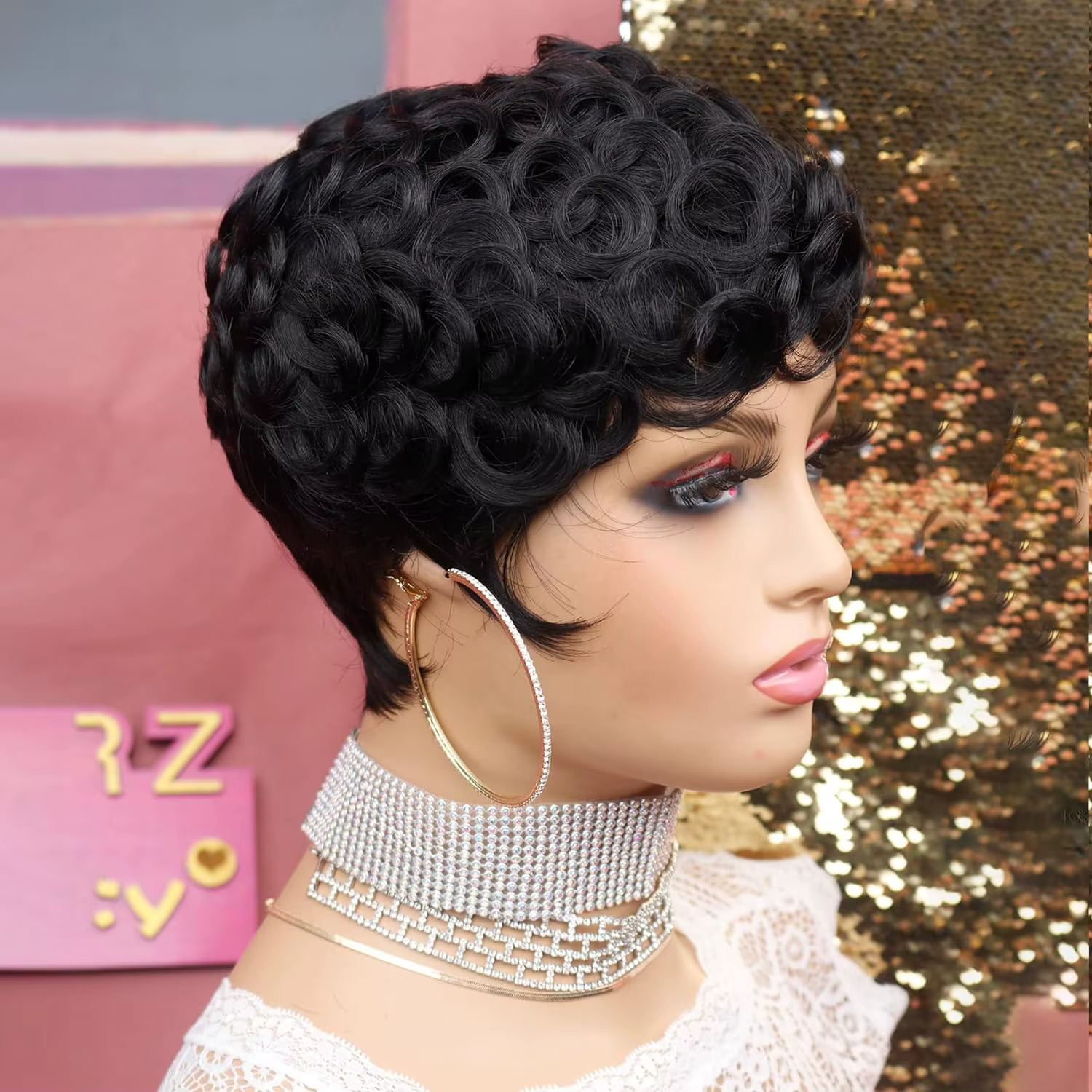 Perruques courtes Pixie pour femmes noires perruques courtes noires bouclées Pixie perruques de chev