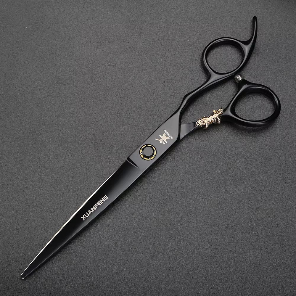 Ciseaux de coiffure XUANTENG de 7 pouces, noirs, avec système à roulement, ciseaux de barbier
